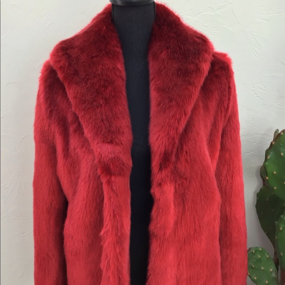 La Seine & Moi Paris Jackets & Blazers - LA SEINE & MOI PARIS RED FAUX FUR SHORT COAT